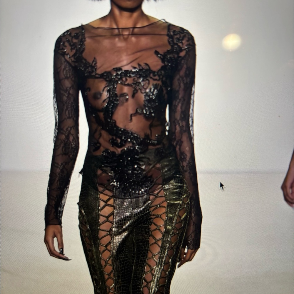 NWT Kim Shui Black Beaded Dragon Lace Sheer Blouse ($425 original price)